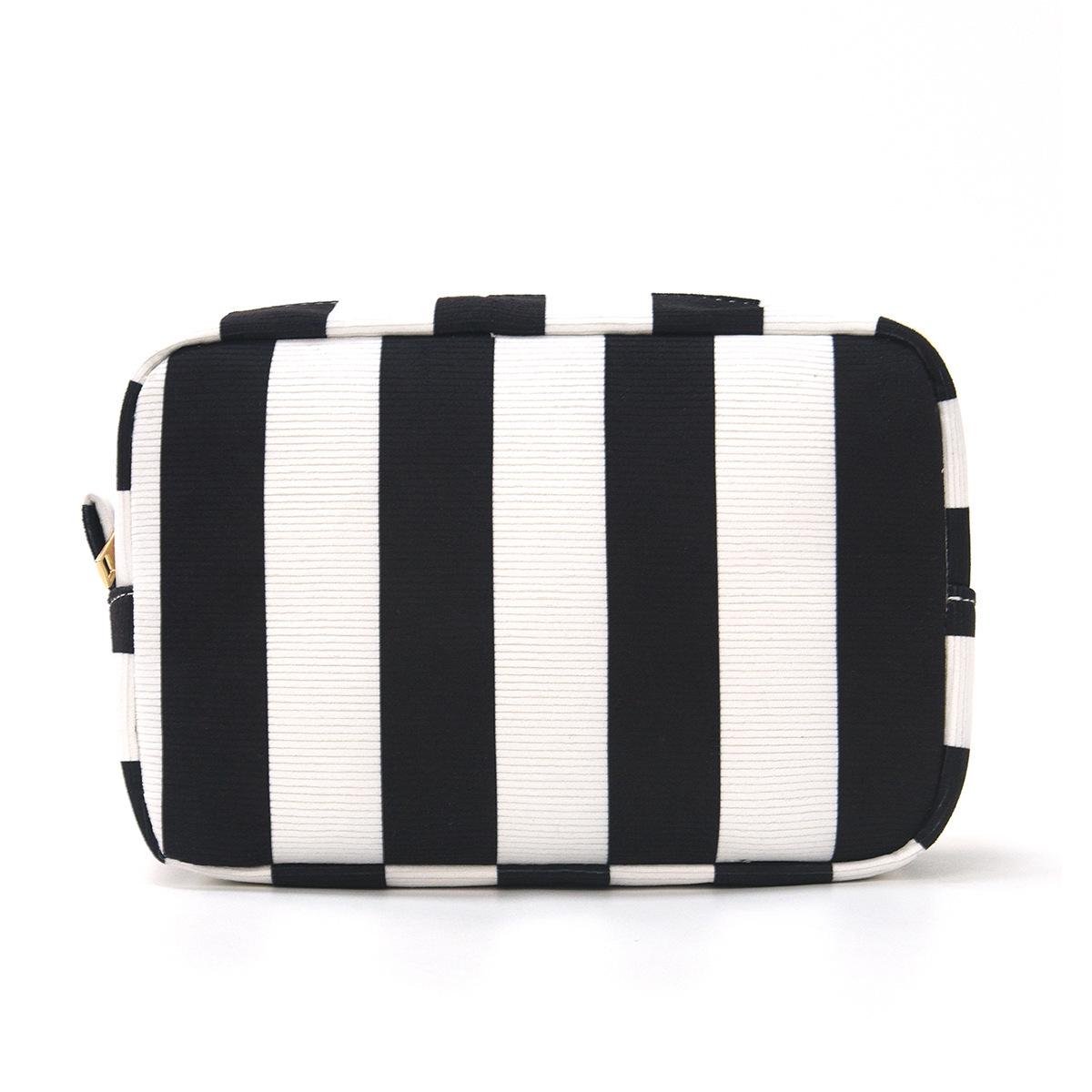 Simple Striped Canvas Makeup & Toiletry Travel Bag with Large Capacity