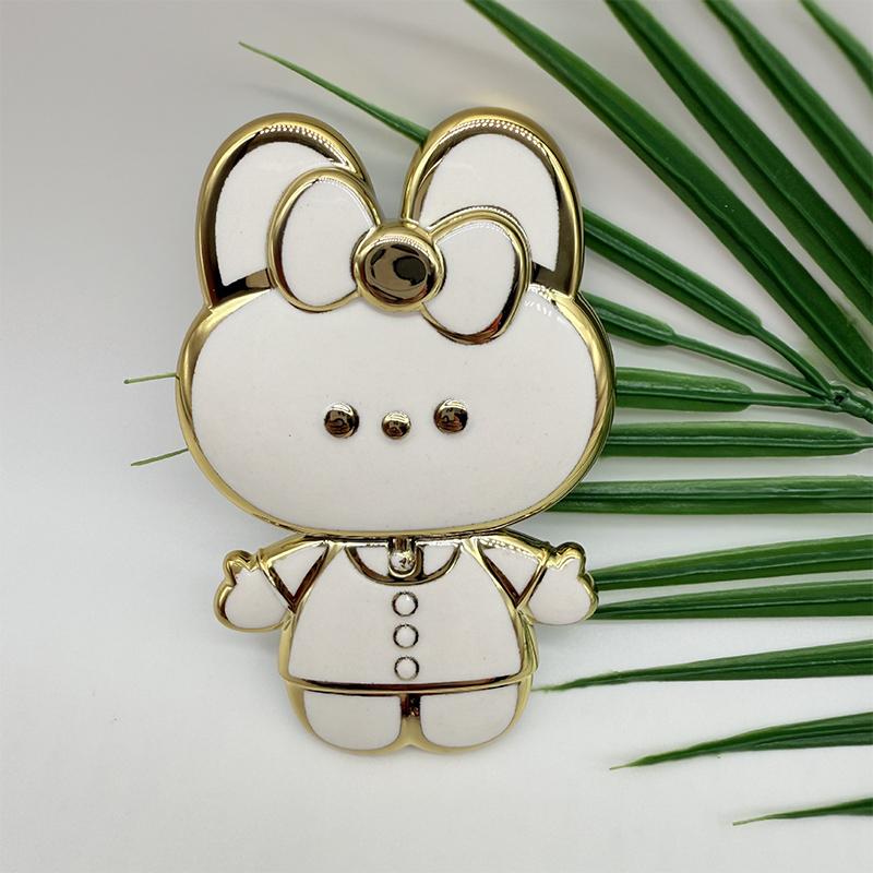 

360° Rotating Bracket 2 In 1 Cartoon Rabbit Make-Up Mirror Phone Holder Universal Foldable Desktop Stand Case Accessories белый