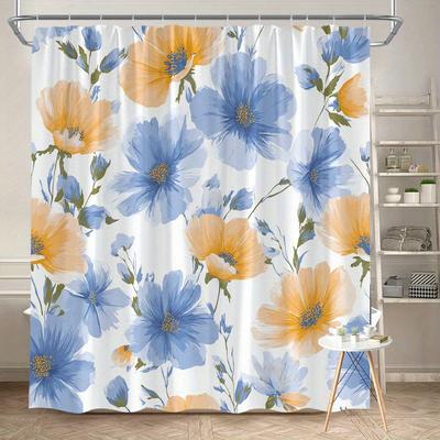 1 buc. Cortină de duș florală acuarelă fără cusături, țesătură din poliester, lavabilă la mașină, cu cârlige, potrivită pentru decorarea băii