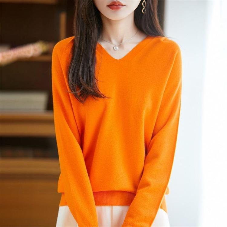 Warm V Neck Hooded Knitted Sweater for Women Autumn Winter Hoodie Sweater