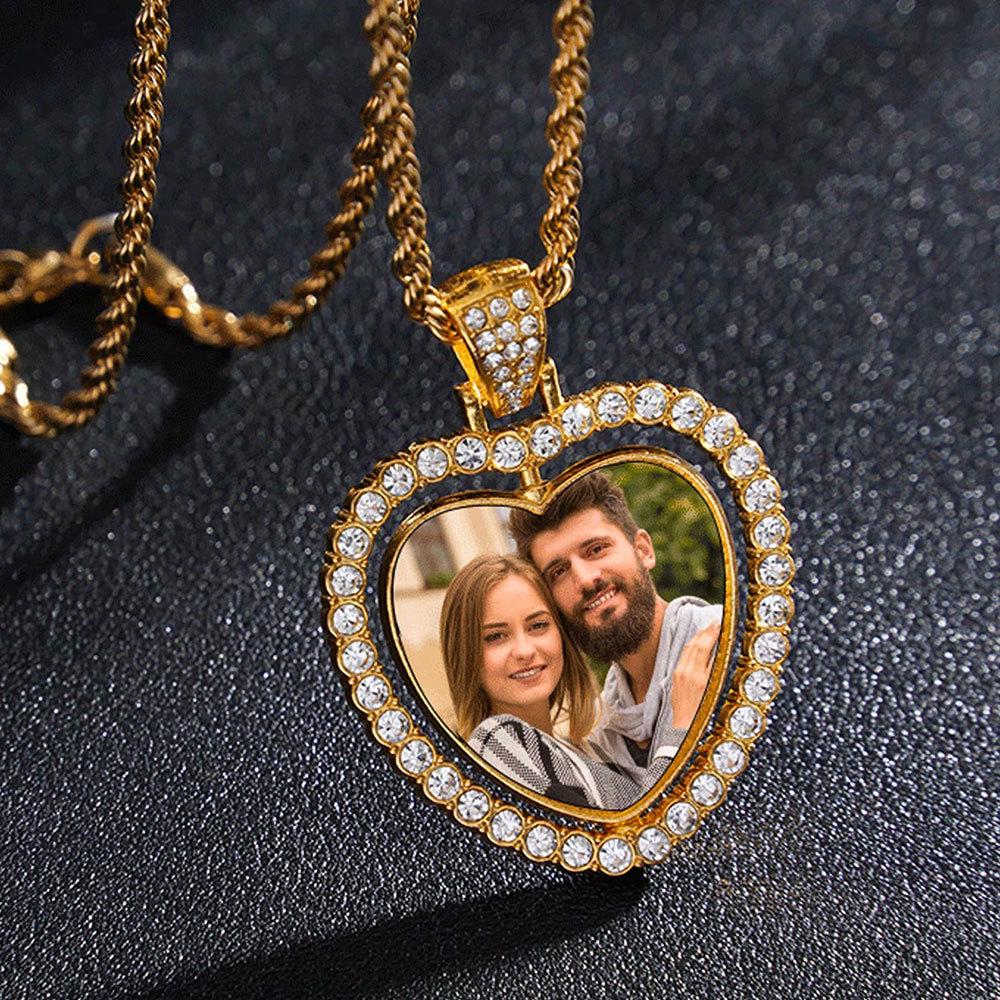 European Hip Hop Personalized Round Photo Men's Necklace