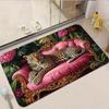 1pc Flannel Floor MatLuxury Vintage Leopard Floral Print Area Rug Bohemian Baroque Style Non-Slip Floor Mat For Living Room Home DecorNon-Slip, Machin