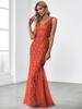 Ever-Pretty Women's Classic Double V-Neck Sequin Fishtail Maxi Dresses Evening Gowns