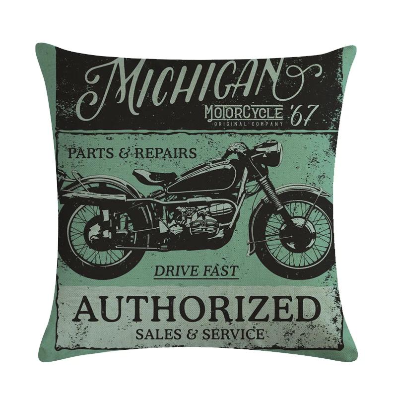 Home Decor Motorcycle Poster Art Letters   Bedroom Pillow Cover Vintage  Sofa Cushion