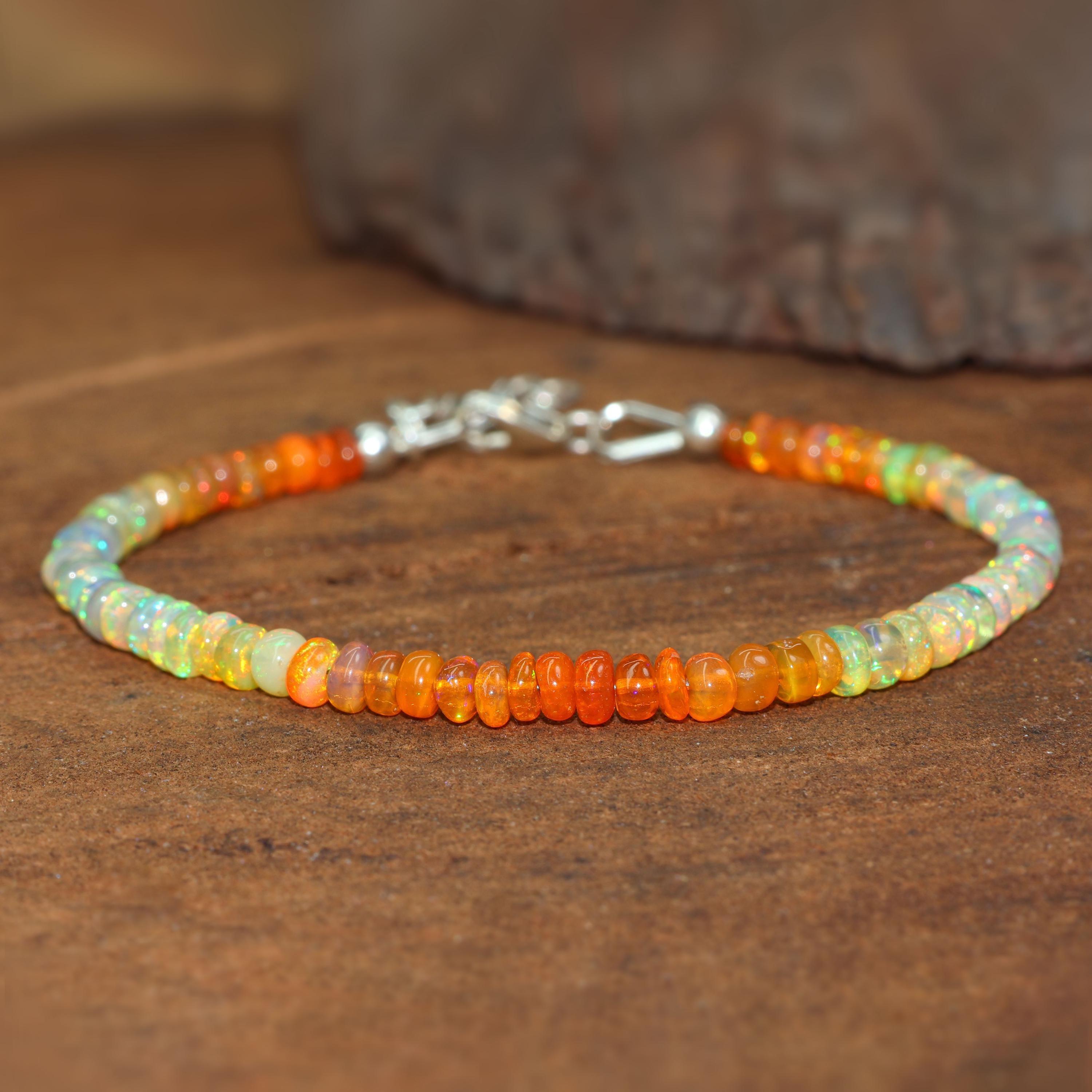 

Orange Ethiopian Opal Bead Bracelet, Sterling Silver, Handmade Jewelry 5 Inch золотий/жовтий