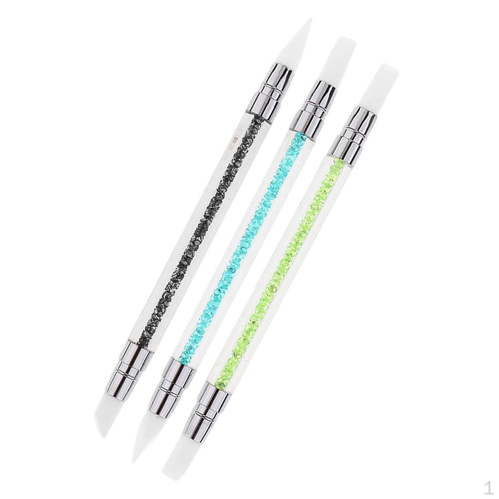 3Pcs Silicone Brushes Acrylic Polish Dotting Painting Drawing Manicure Tools