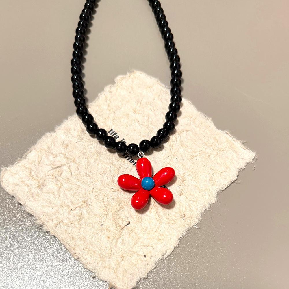 Y2K Bunte Blume Anhänger Halskette für Damen Handgemacht Perlen Schlüsselbein Kette Charm Halsband Choker Dopamin Süßer Schmuck Geschenke