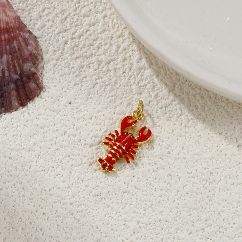 1 Piece Brass Ocean Jewelry Charms 18K Gold Plated Red Enamel Lobster 3D Pendant For DIY Necklace Jewelry Making