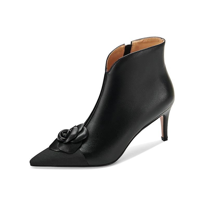 

Мода 2025 Ботильоны на высоком каблуке Женские ботинки Тонкий каблук Короткие ботинки Натуральная кожа Зима Современная кожаная обувь Женская обувь 34