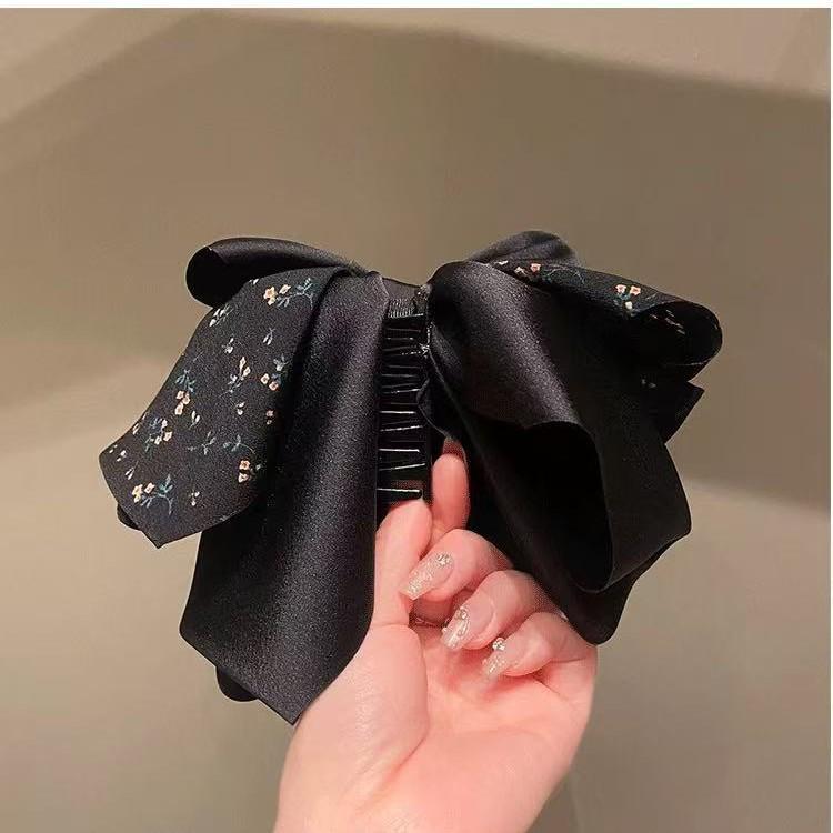 Elegant Floral Satin Bow Ponytail Clip: 2025 Korean Style Black Claw for Enhanced Hair Volume