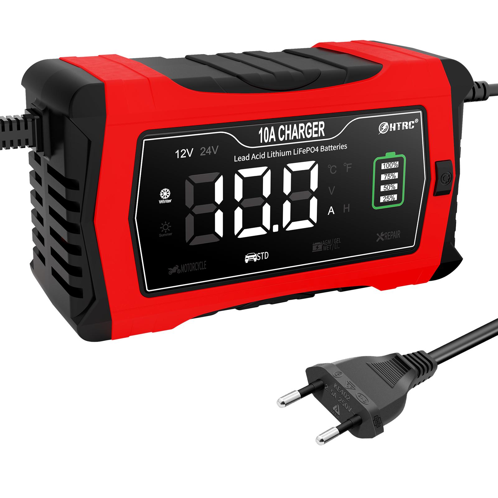 HTRC 10A/16A Battery Charger For Lithium LiFePO4 AGM GEL Lead-Acid Battery 12V 24V Car Motorcycle Battery Charger 10A EU PLUG