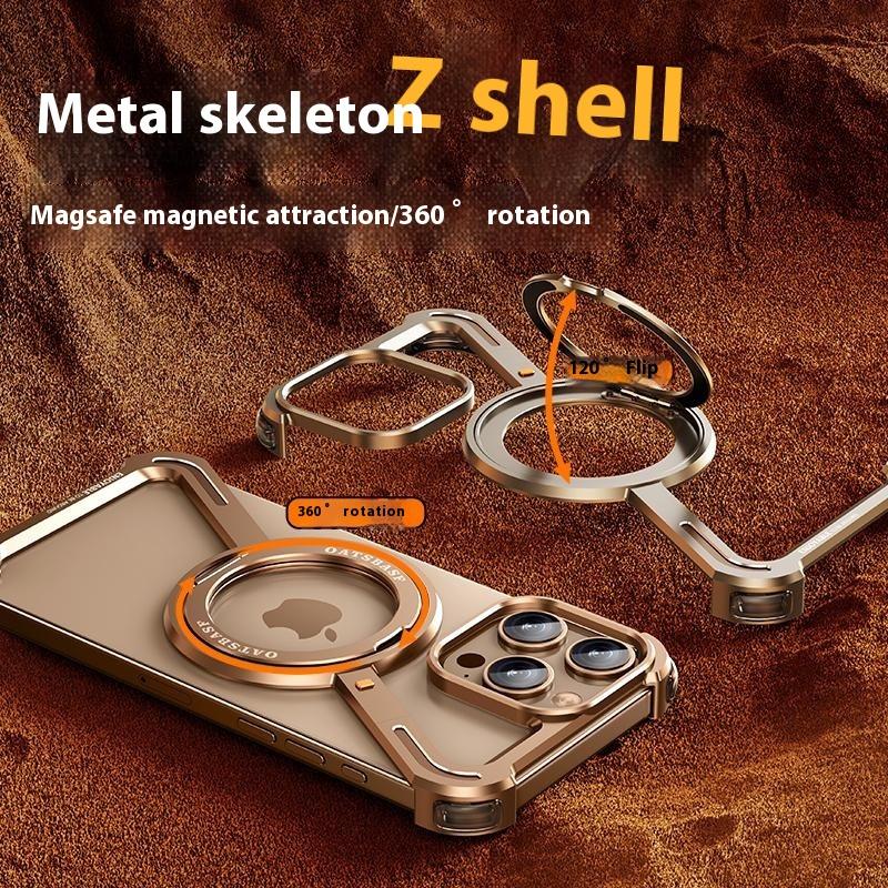 For iPhone 16 Pro Bumper Case Z-Shape Design Magnetic Boardless Phone Back Cover with Kickstand