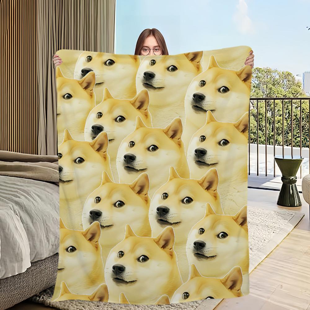 Funny Cute Meme C-Cheems Dog Home Flannel Warm Comfort Soft Plush Blanket For Sofa Living Room Office Bedroom Travel Gift