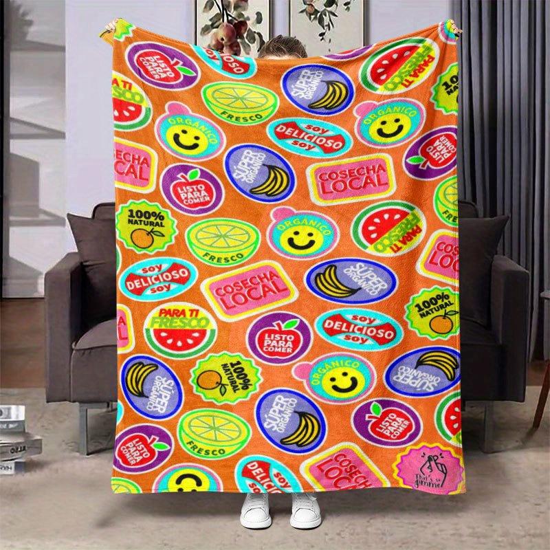 

Smiling Fruit Joy Blanket Reversible Flannel Throw for Happy Vibes AllSeason Comfort Playful Decor Gift 75x100cm (30x40inch)