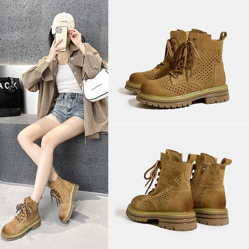 Outdoor Hollow Martin Boots Women's 2025 New Summer Breathable Casual Versatile Leather Platform Short Boots Women's