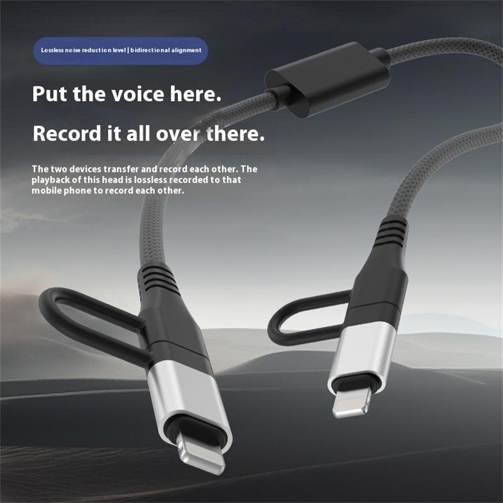 

4-in-1 Lightning & Type-C Bidirectional Audio Recording Cable for Smartphones,Grey Silver As Shown A
