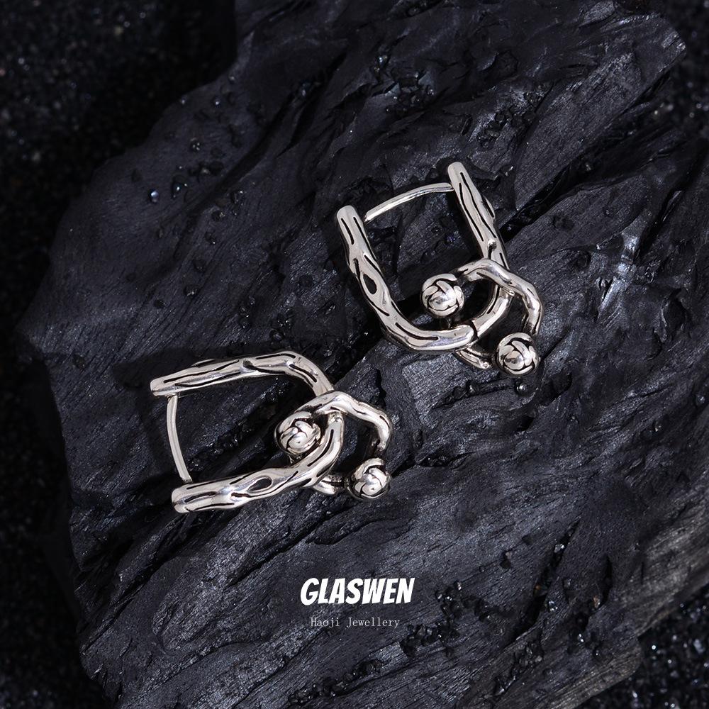 

Wind Rose Retro Earrings Women S Metal Texture Earrings Niche Personalized Earrings U-Shaped Ear Buckles