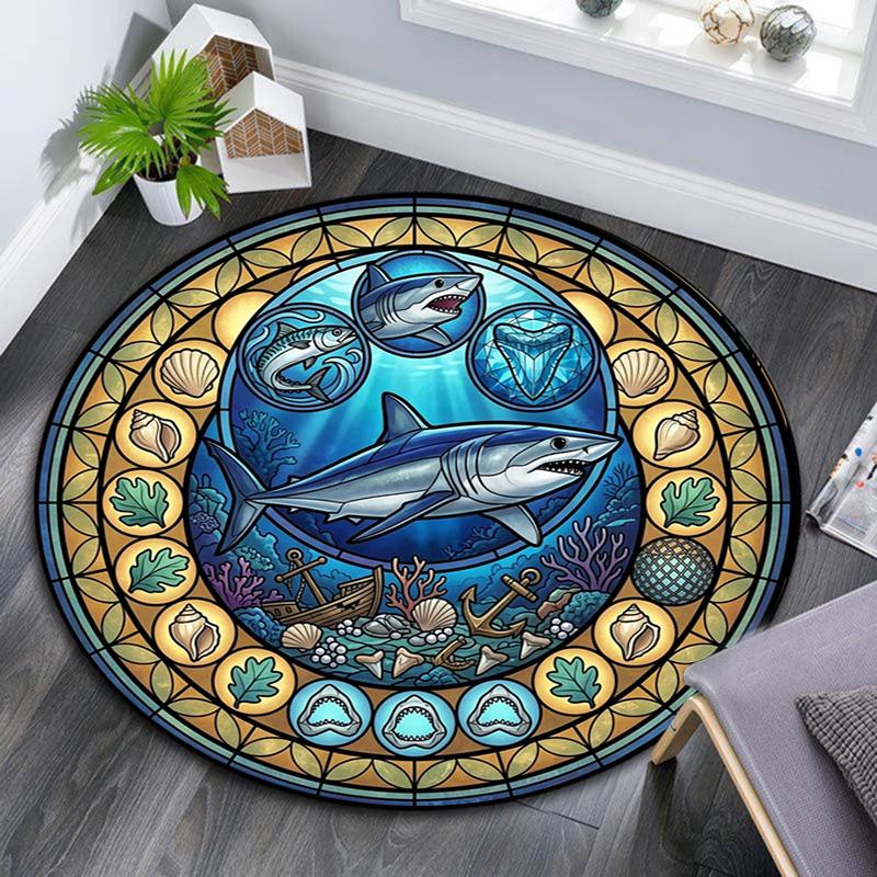 Ocean Life Glass Round Area Rug Under Office Chairs Bedroom Living Room Home Decor