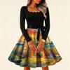 Women's Vintage Square Neck Long Sleeve Halloween Print Evening Dress