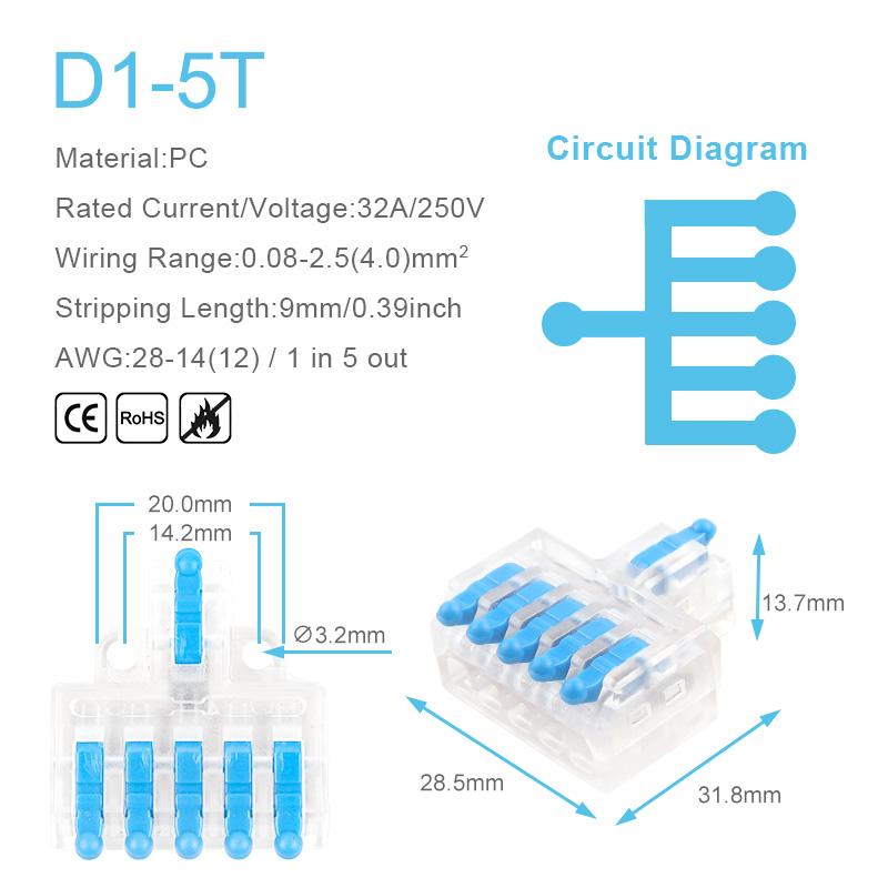 5/10PCS Mini Fast Compact Splicing Conductor Connector 1 In Multiple Out Splitter Splicing Terminal Block M3 Screw Fixing Hole