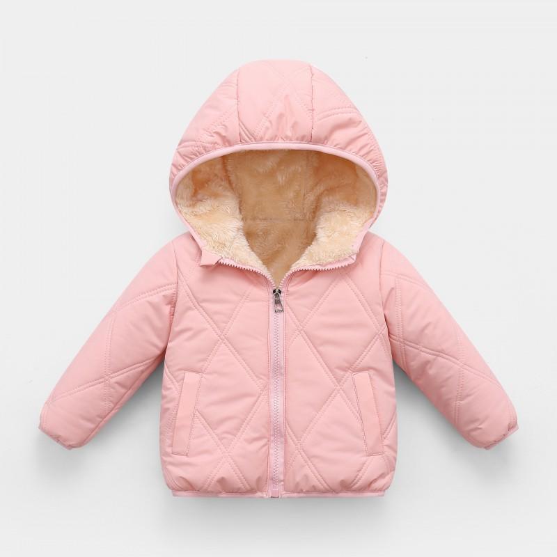 Kids Winter Warm Hooded Cotton Padded Jacket Girls Boys 90-130cm Soft Fleece Lined Duck Down Fill