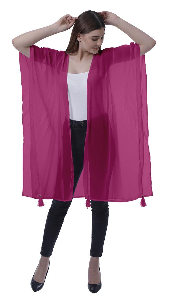 Moomaya Womens Georgette Shrug Open Front Long Sheer Coverup w  Tassels