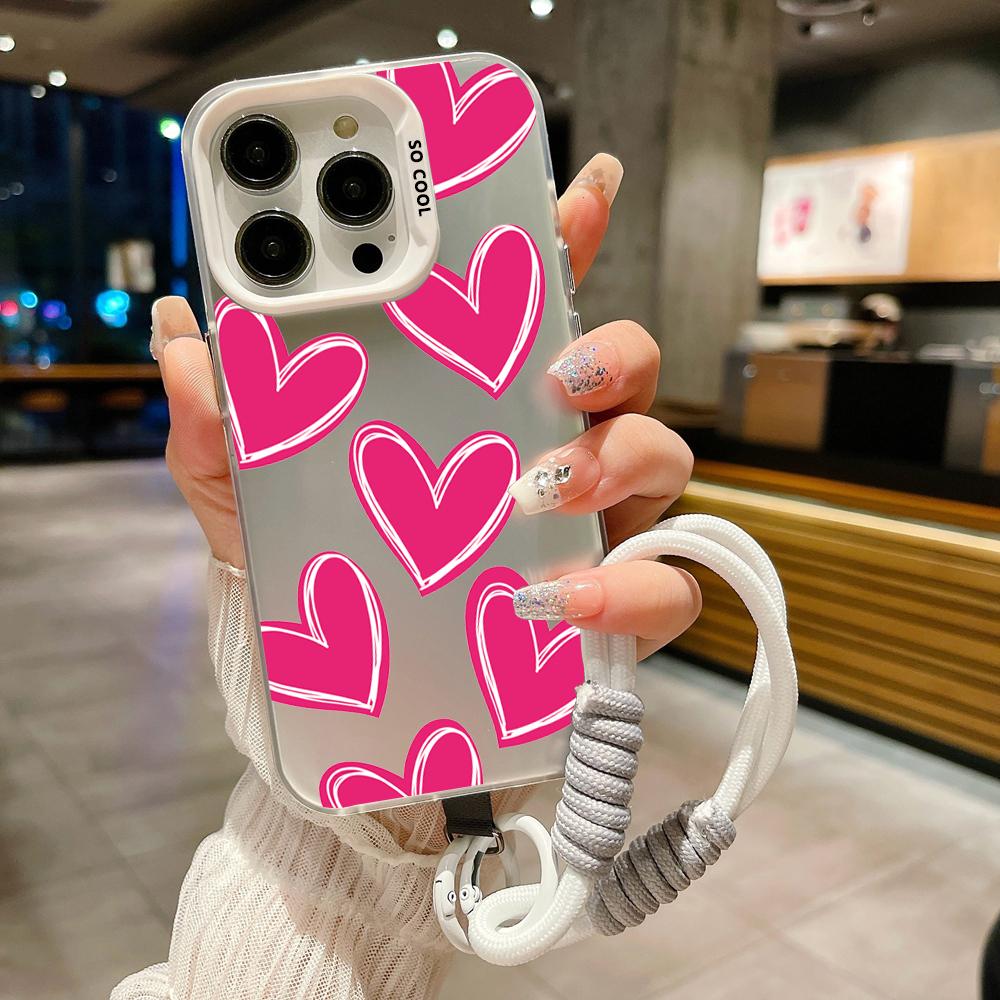 Luxury Love Heart Lanyard Strap Phone Case For Samsung Galaxy S24 S23 S22 S21 Ultra Plus S20 FE A13 A23 A15 A35 A55 Hard Cover