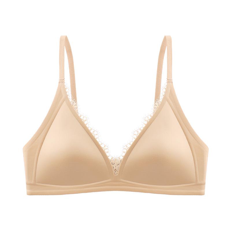 Nude Triangle Cup Wireless Bra with Lace Trim and Adjustable Thin Straps M дубильная кора