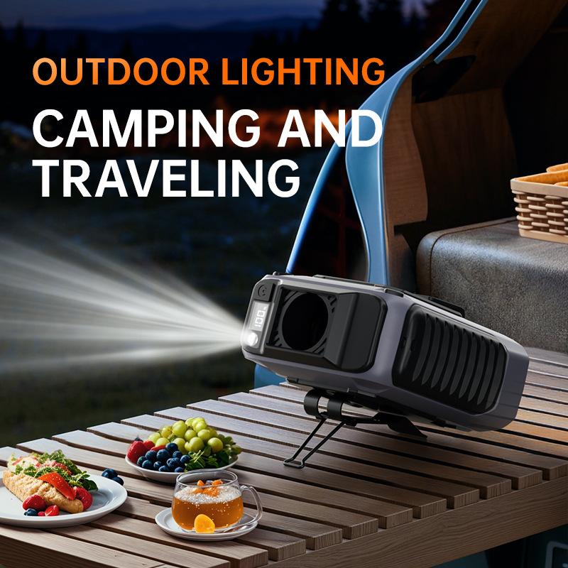 Waist Hanging Portable Fan USB Rechargeable, 3 Speed Adjustable Strong Wind, Emergency Light & Long Battery Life Outdoor Fan