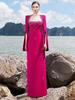 Evening Gown with Heavy Beading and Slit Sleeves - 2025 European & American Celebrity Fashion, Square Neck, Long Dress