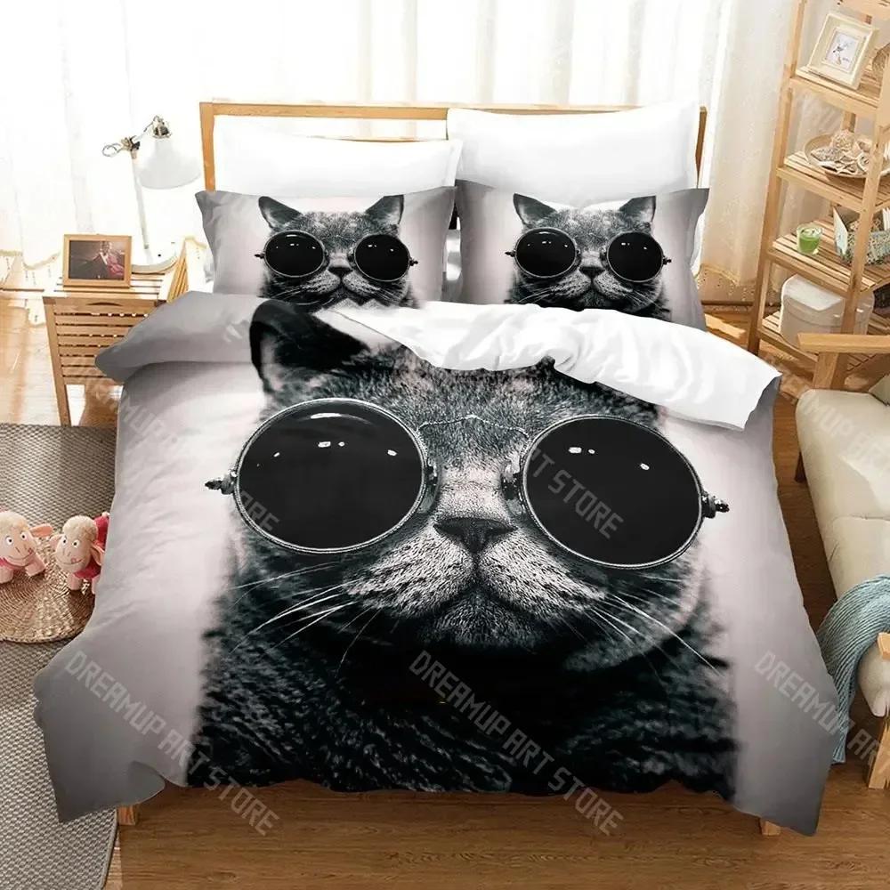 Cute Artistic Cat Bedding Set Single Twin Full Queen King Size Bed Set Adult Kid Bedroom Duvetcover Sets Anime Cat