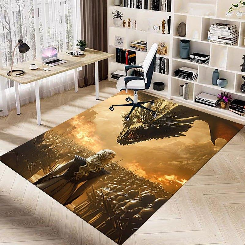1pc Fire and Blood Office Carpet Chair Mats, Home Decor Mat Fantasy Theme Mat Durable Mat, Dragon Decor,Suitable for Fantasy Theme Lovers