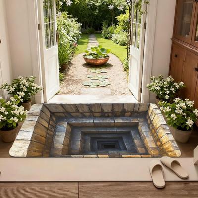 3D Optical Illusion Rug Realistic Hole Pattern Floor Mat Absorbent Non-Slip Bottomless