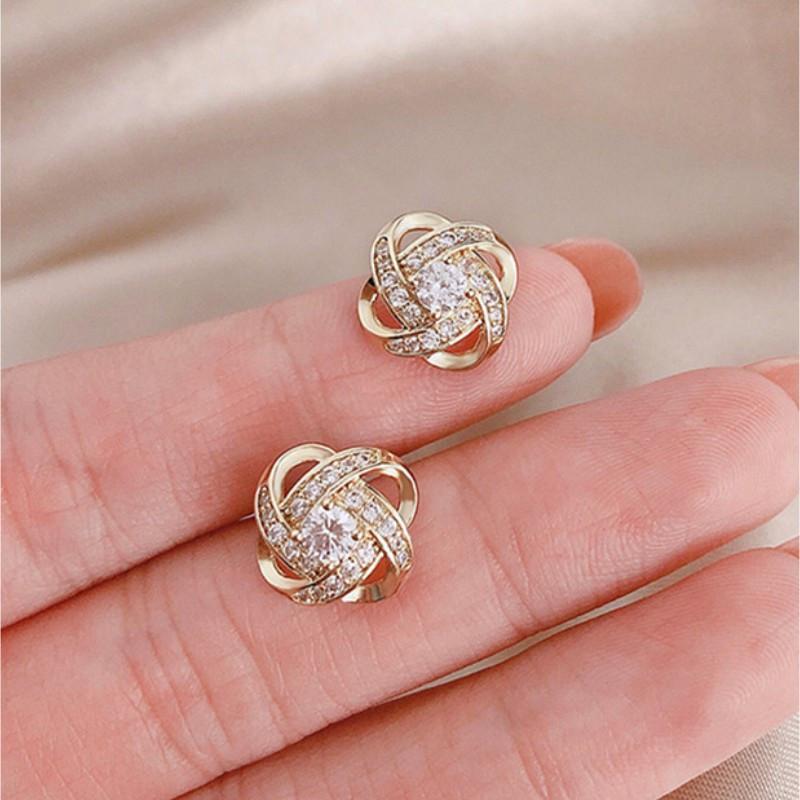 Korean Style Crisscross Full Diamond Earrings, Elegant Niche Design Luxury Jewelry for Women
