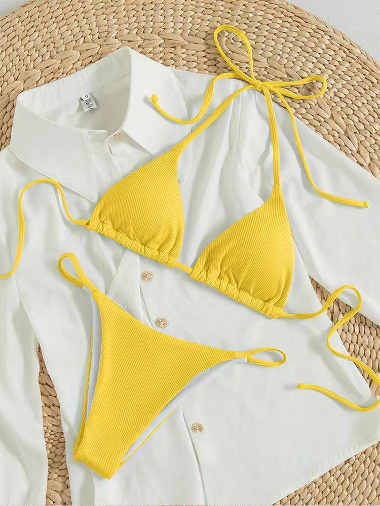 Dámské sexy bikiny s halterovým výstřihem v jednobarevném provedení - dvoudílné na dovolenou