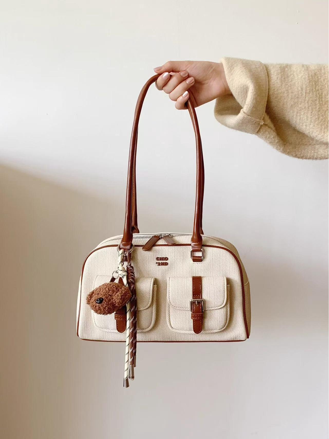 

Женская сумка-подушка Nanfeng Retro Beige & Brown - Осенняя сумка через плечо 2024 года для работы и поездок кремовый/белый