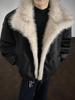 Men's Winter Thickened PU Leather Cotton Jacket with Fur and Stand Collar