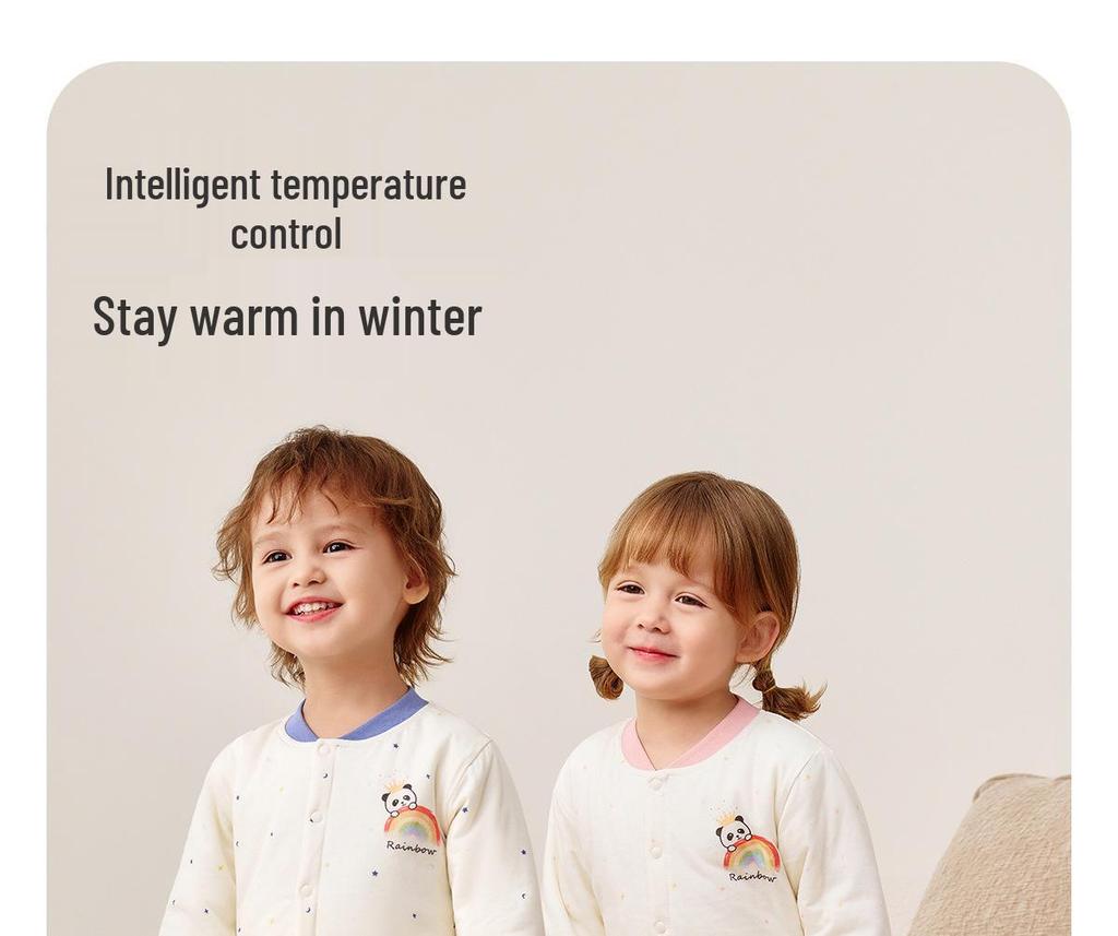 Jingqi Pikowany Bawełniany Dziecięcy Zestaw Piżamowy z Wysokim Stanem i Ochroną Brzuszka - Ciepła, Regulująca Temperaturę Odzież Domowa na Jesień i Zimę