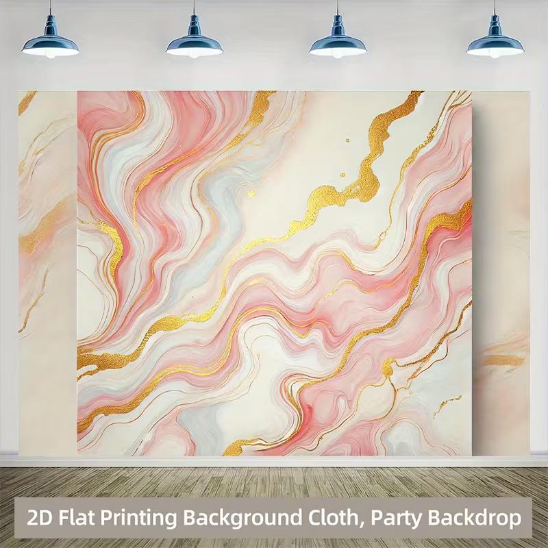 2D Flat Print Pink Gold Marble Tapestry with Elegant Fluid Art Streaks and Gold Foil Accents 47.2x31.5inch/120*80cm