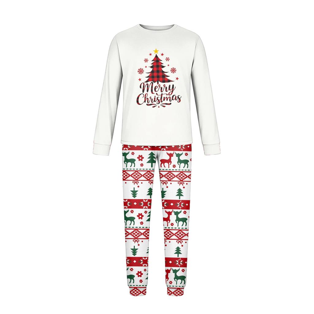 Family Matching Christmas Print Neck Long Sleeve Top and Pants Pajama Set