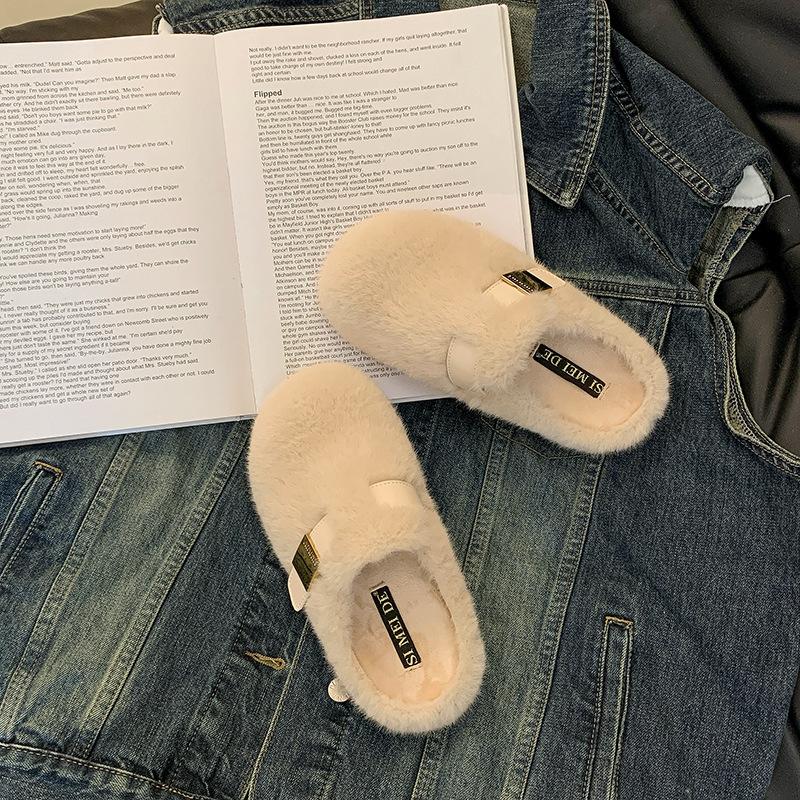 Design Thick-soled Heightened Wool Slippers Women Wear New Winter-style Plush Toe Cotton Slippers