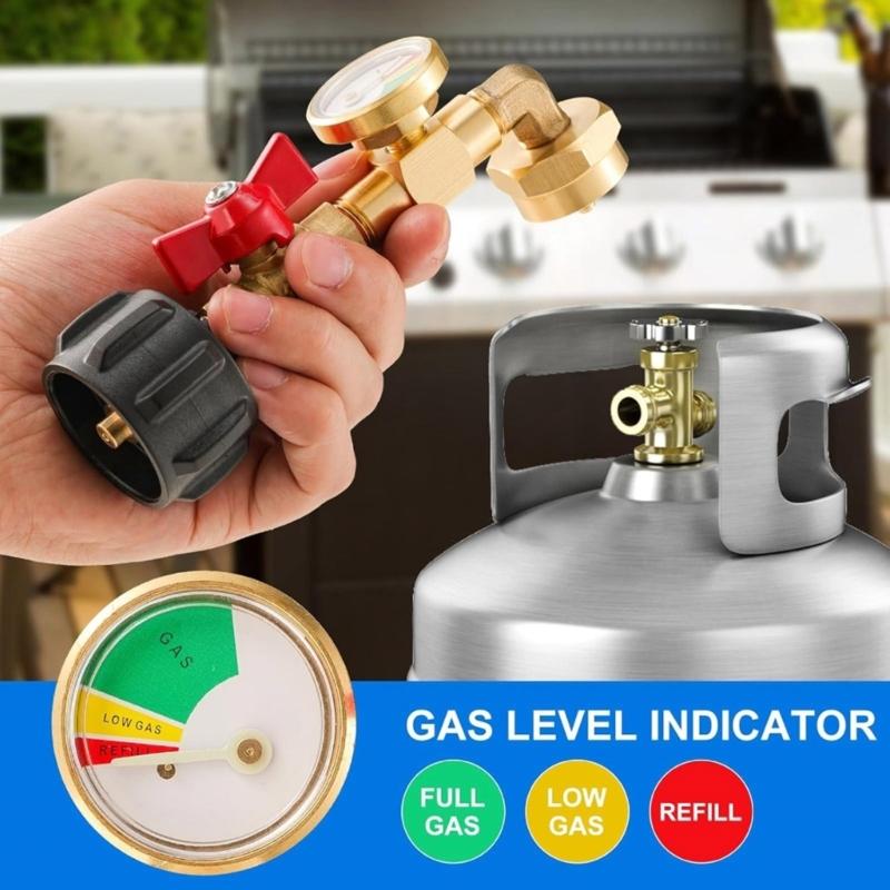 Practical Propanes Grills Adapter Quick Connecting Fitting with Pressure Gauge Metal Propanes Grills Fitting for Cooking
