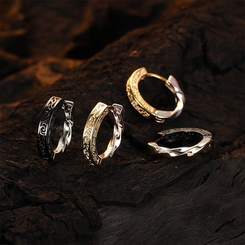 Silver Color and Golden Clashing Colors Texture Hoop Earrings for Women Men Vintage Niche Design Ear Buckle Huggies Jewelry