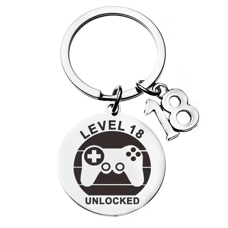 

DIY 18 Year Old Birthday Anniversary Gift Stainless Steel Keychain Fun Game Gift Number Pendant Stainless Steel Keychain for Backpack Bag Pendant 3*3CM