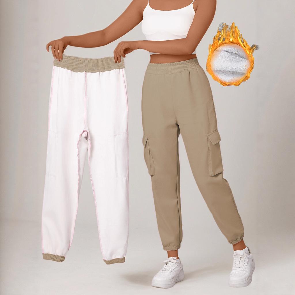 Gefütterte Cargo-Jogginghosen für Damen, lockere Passform, schmal zulaufend, lässige Hose für den Winter, tägliches Tragen