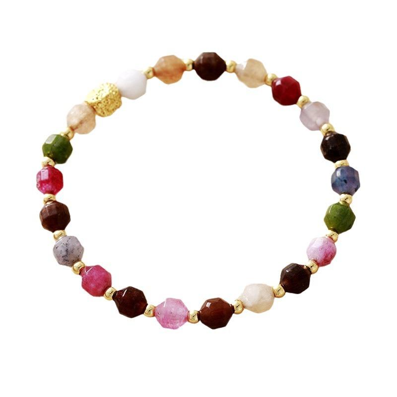 Light Luxury Natural Stone Color Tourmaline Handmade Beaded Elastic Couple Bracelet Bracelet Designer Jewelry