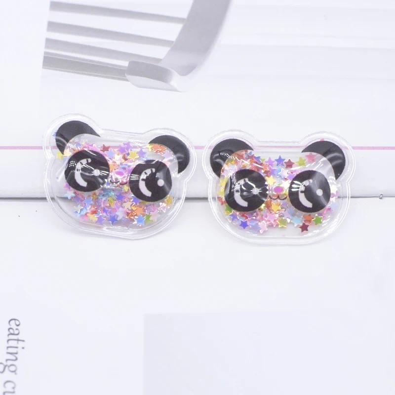 12Pcs 36*28mm Transparent Plastic Filling Sequins Panda Applique for DIY Baby Headdress Hairpin Band Decor Accessories Patches