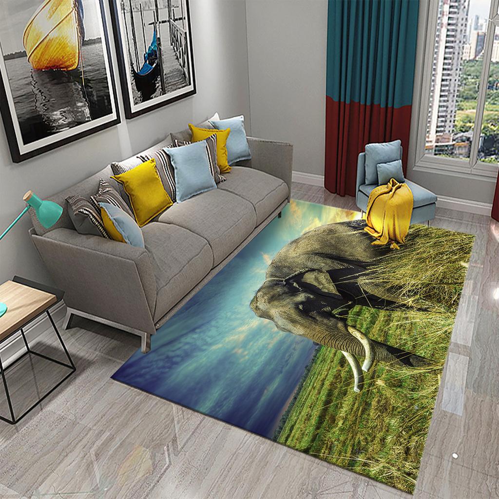 African Elephant Carpet African Animal Rugs for Living Room Bedroom Dining Kitchen Office Bathroom Non-Slip Large Decor Carpet