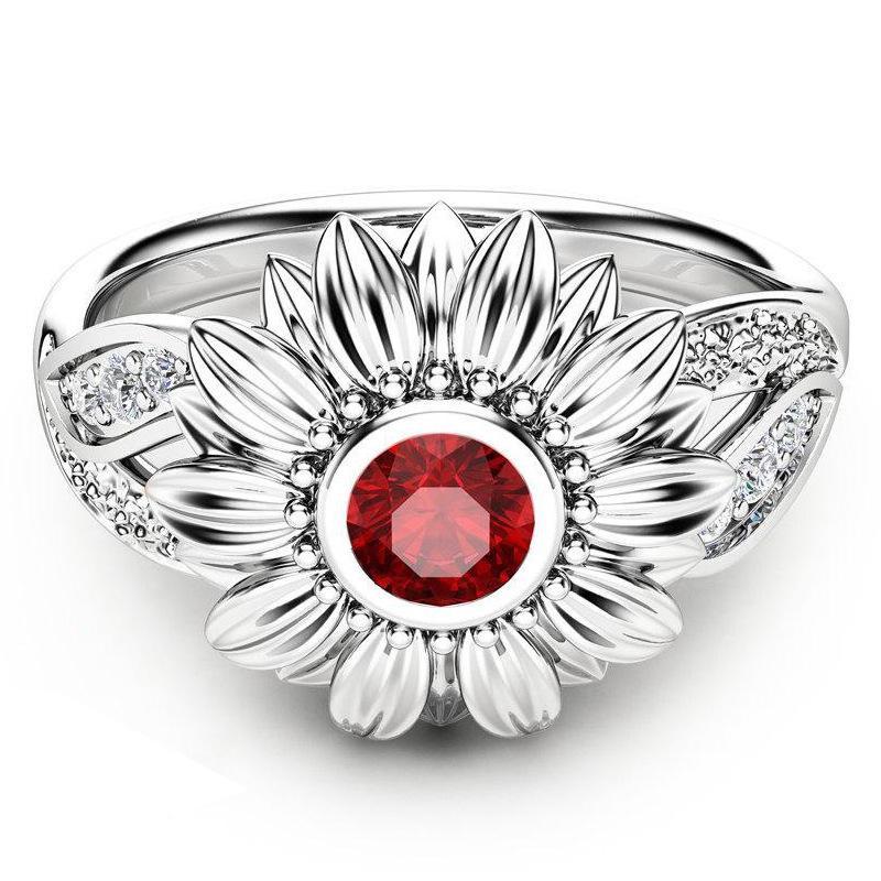 Crystal Women Rings Sunflower Zircon Hollow Flower Ladies Accessories Jewelry