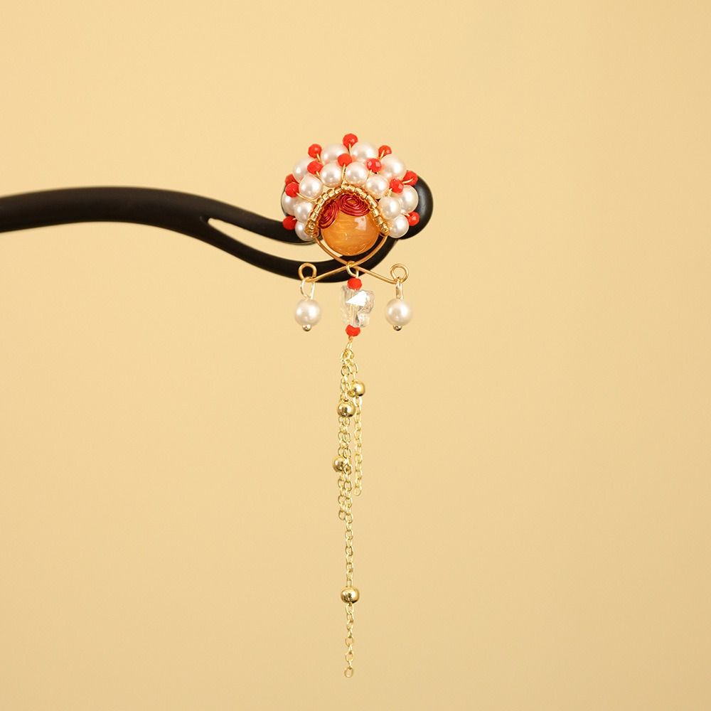 Red Wooden Hair Stick Tassel Hanfu Hairpin Classical New Chinese Style Hair Clip  Bridal